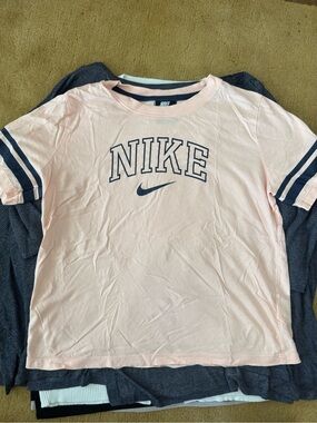 Nike Light Pink Tee with Navy Varsity Logo